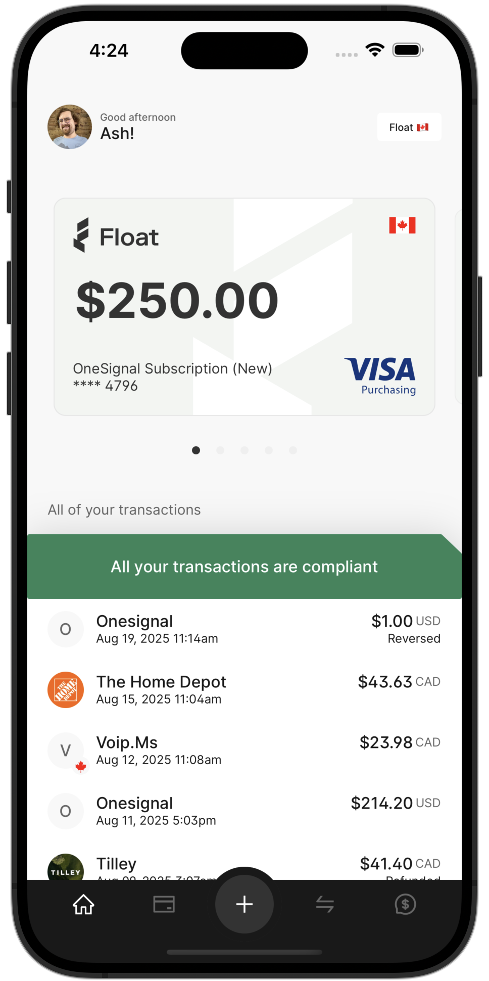 Screenshot of Float's mobile app