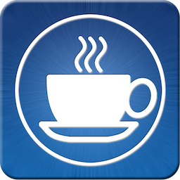 App icon with a steaming cup of coffee in the middle.
