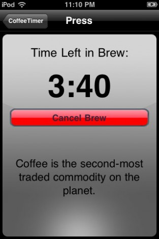 Screenshot of an iPhone app for helping you make coffee.