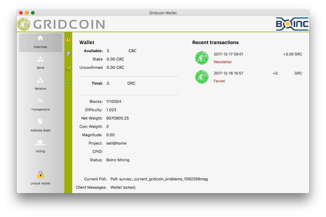 Gridcoin wallet