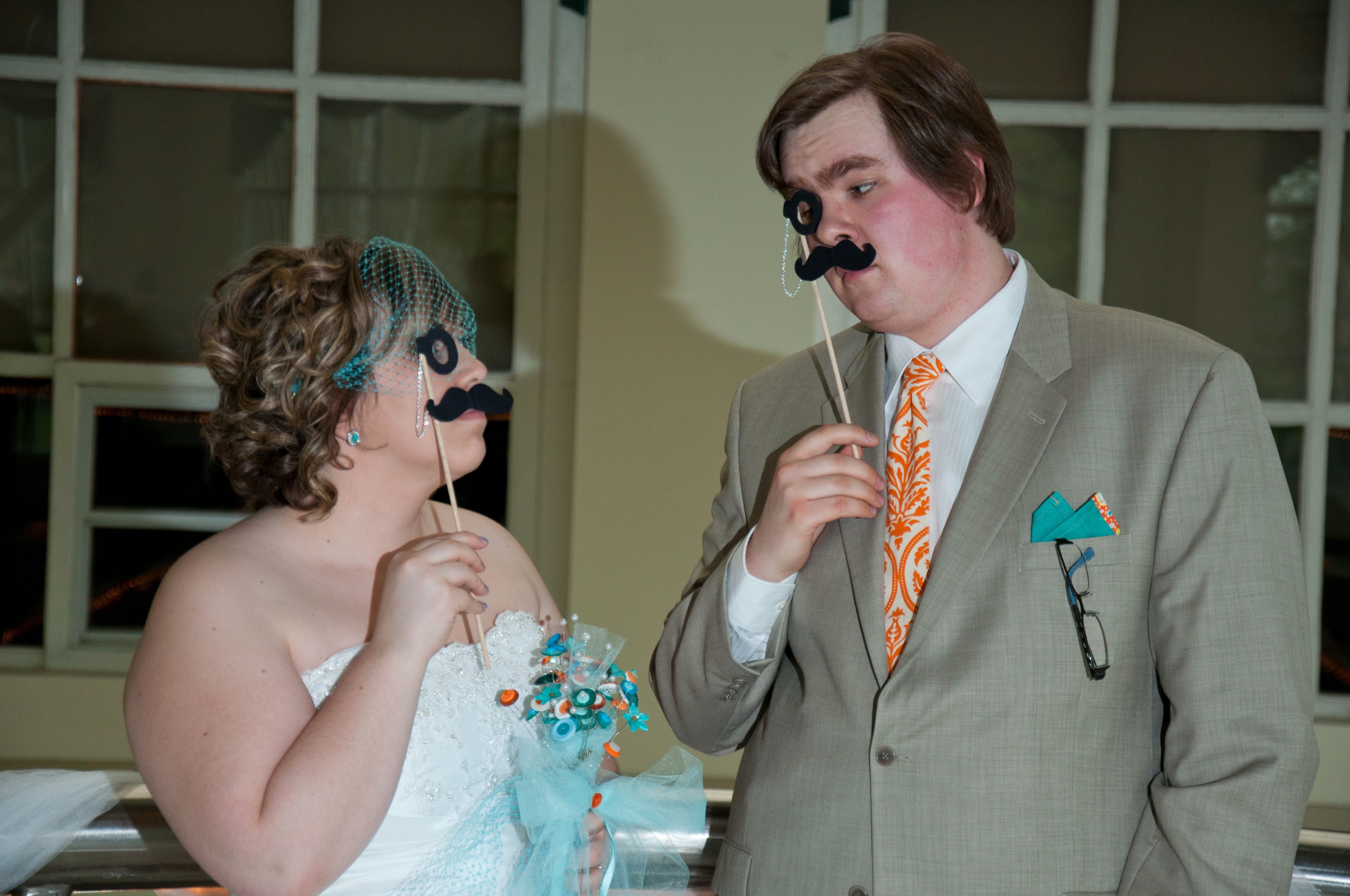 Photo of my wife and I looking silly at our wedding