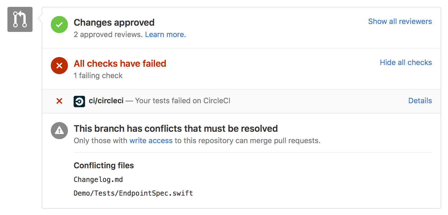 GitHub merge interface