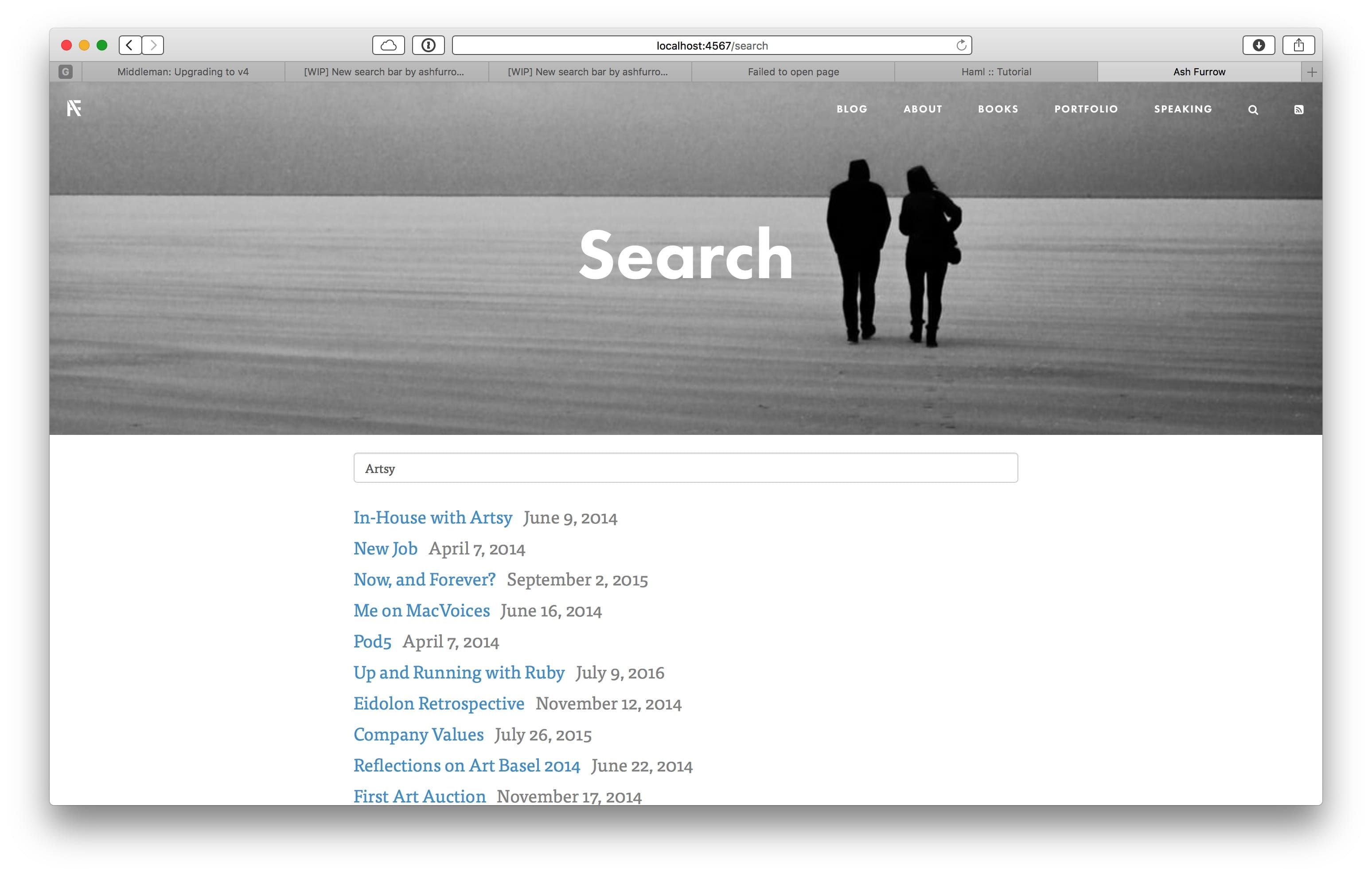 Screenshot of site search