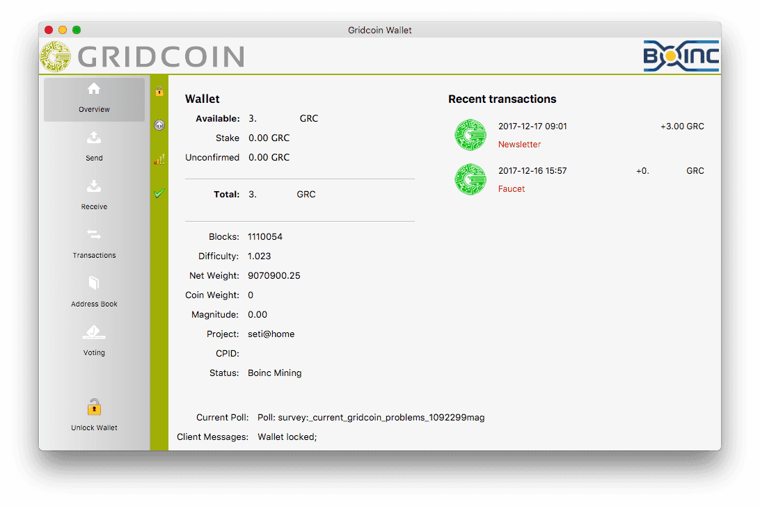 Gridcoin wallet