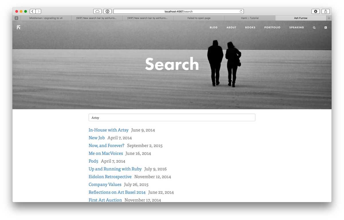 Screenshot of site search